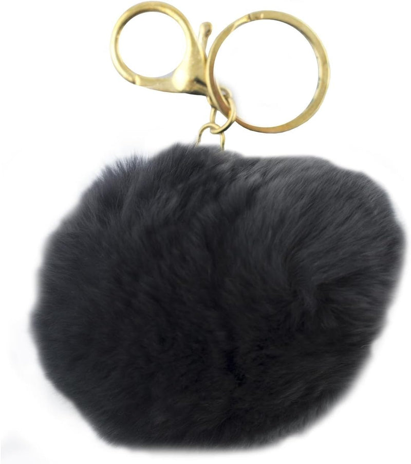 Large grey fluffy pompom with keyring attachment