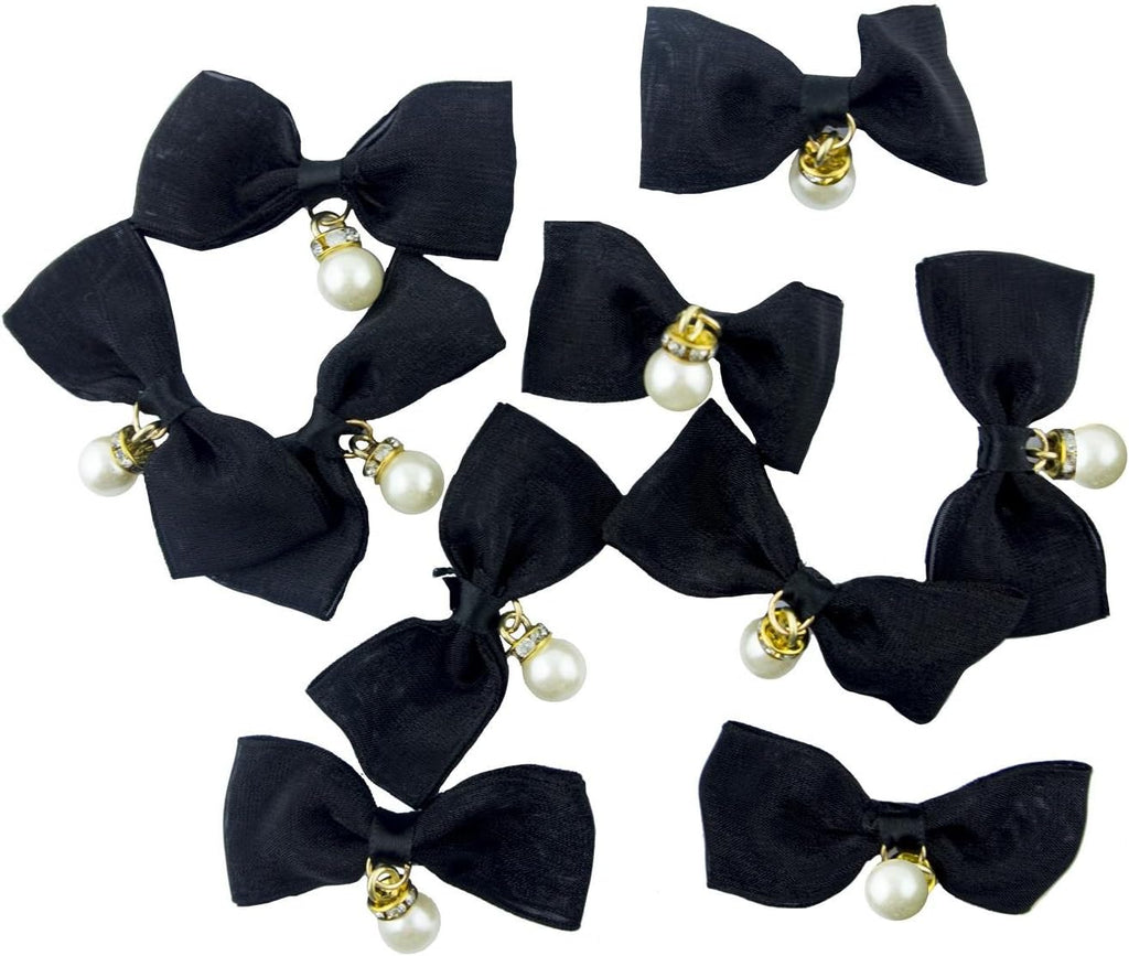 Black taffeta crin bow trim with pearl effect beads and crystals.