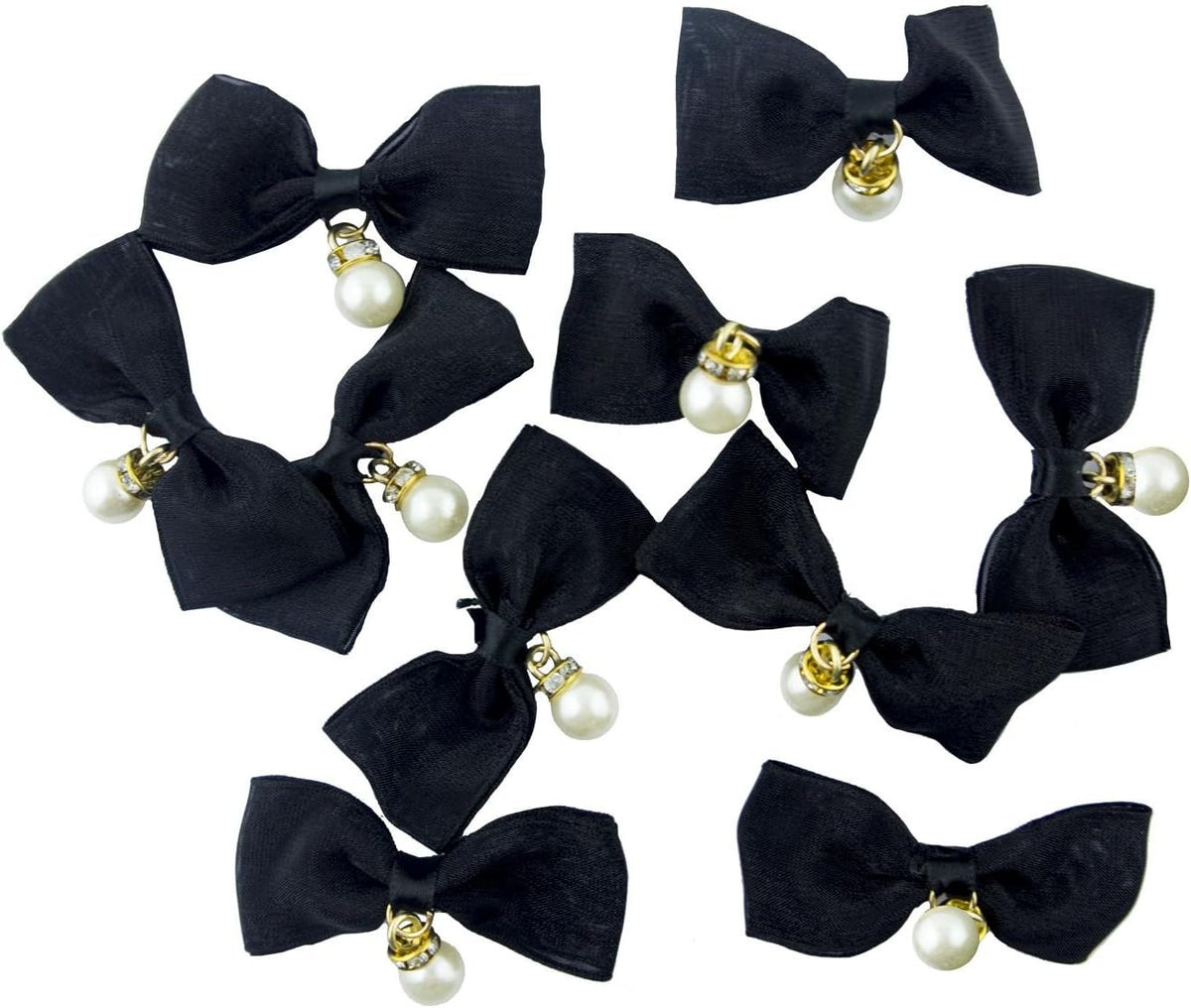Black taffeta crin bow trim with pearl effect beads and crystals.