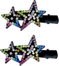Cute black hair pin barrette with colourful crystal stars design.