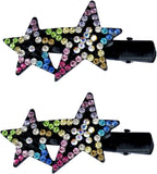 Cute black hair pin barrette with colourful crystal stars design.