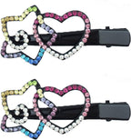 Cute black hair pin barrettes with colourful crystal stars and hearts.
