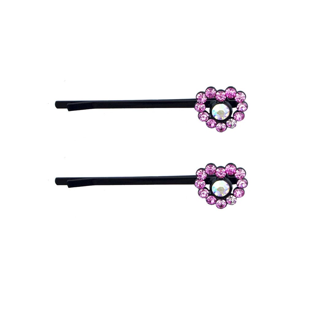Two pairs of heart and centre crystal hairpin barrettes.