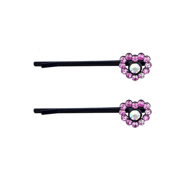 Two pairs of heart and centre crystal hairpin barrettes.