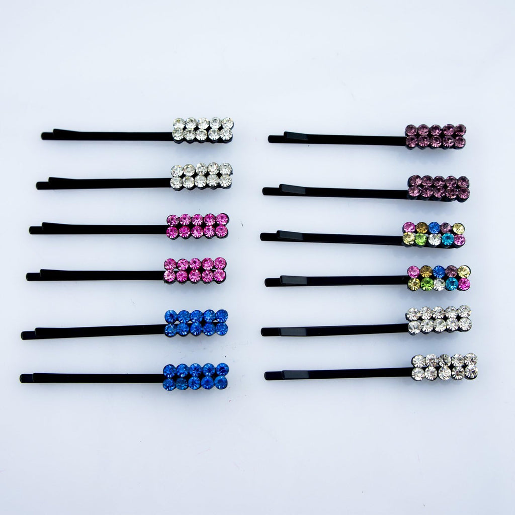 Stylish Ten Crystals Hairpin Barrettes - Pack of 2 Pairs