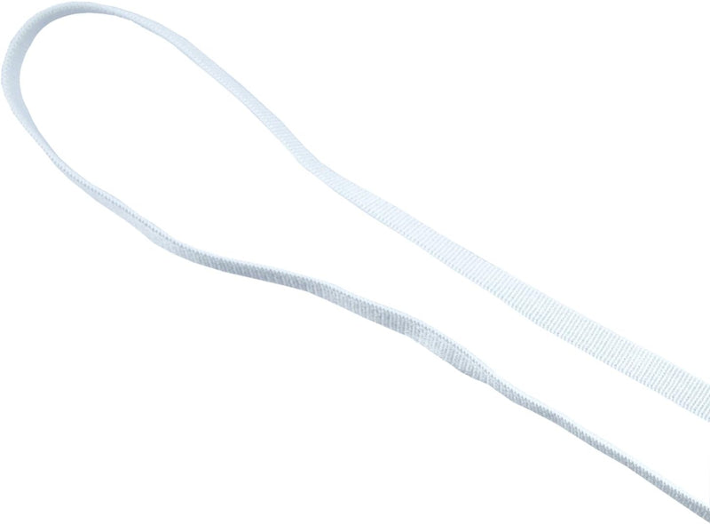 Continuous elastic trim material for bra straps in white.