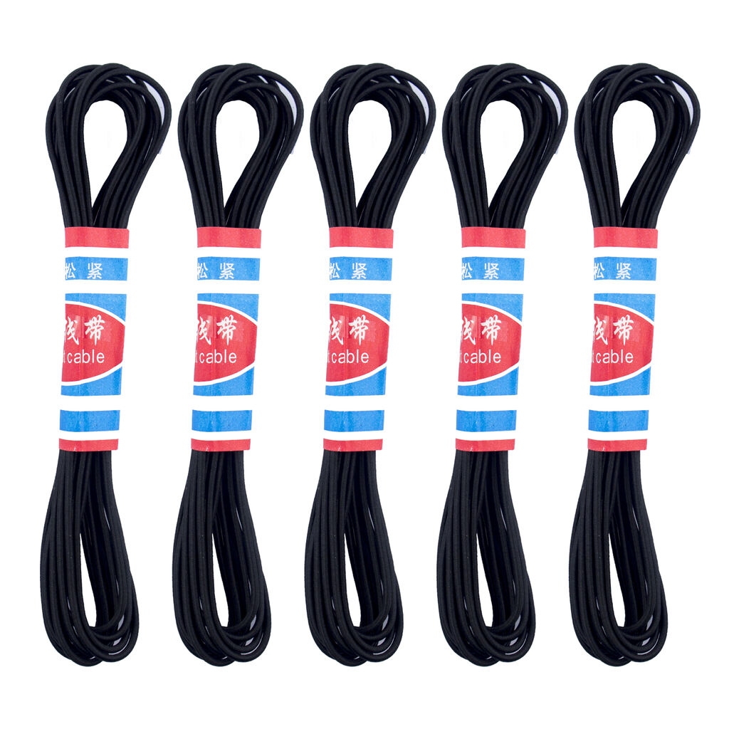 Pack of 5 black round sewing elastic rolls