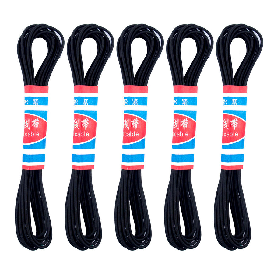 Black Round Sewing Elastic - 3 mm Wide x 3.6 m Long - Pack of 5