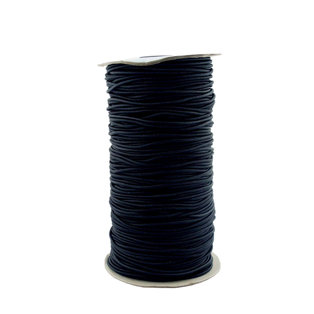 Large roll of 2 mm round black polyester woven elastic