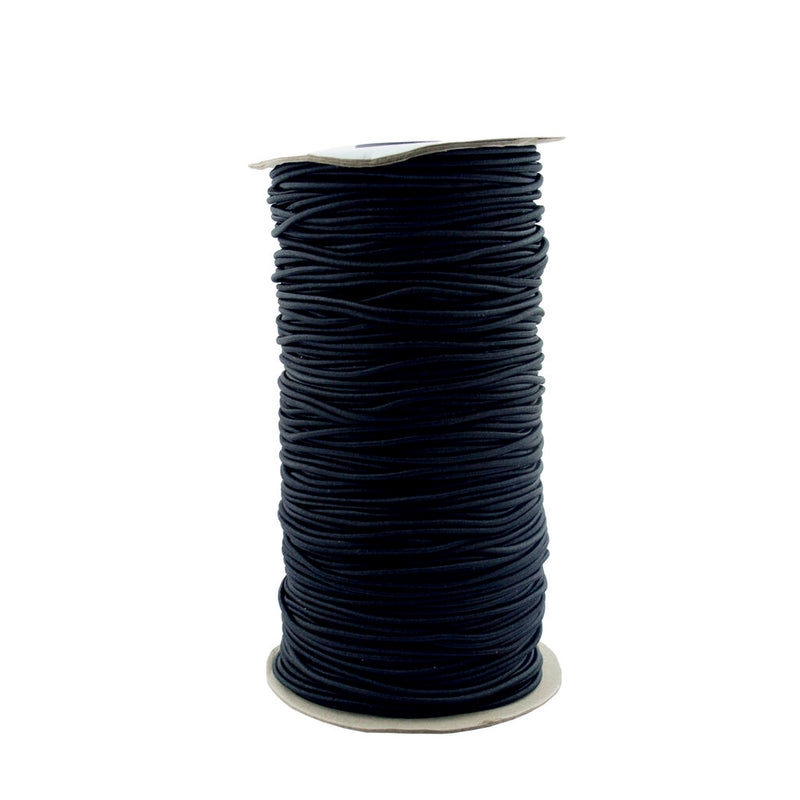 Large roll of 2 mm round black polyester woven elastic