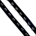 Continuous gun metal hooks and eyes on black cotton tape.