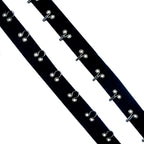 Continuous gun metal hooks and eyes on black cotton tape.