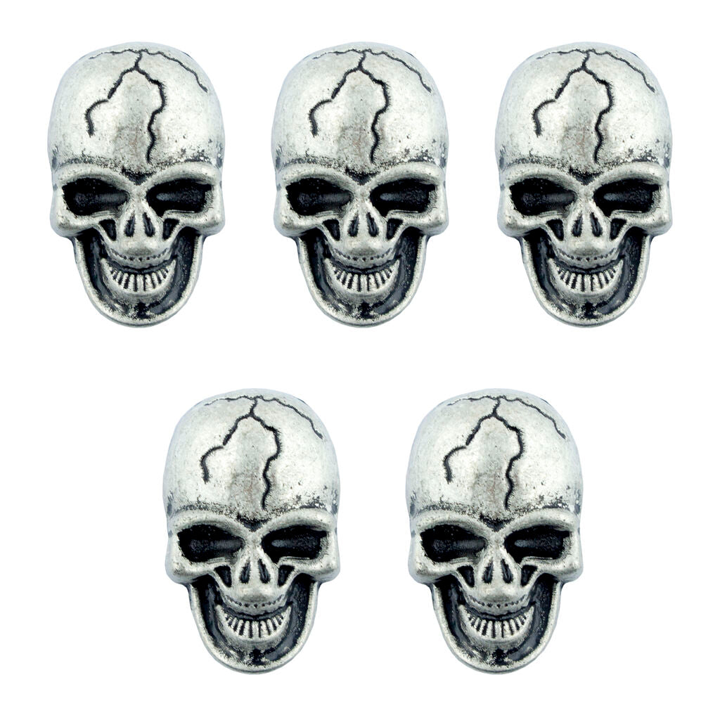Pack of 5 grey metal tone skull stud accessories