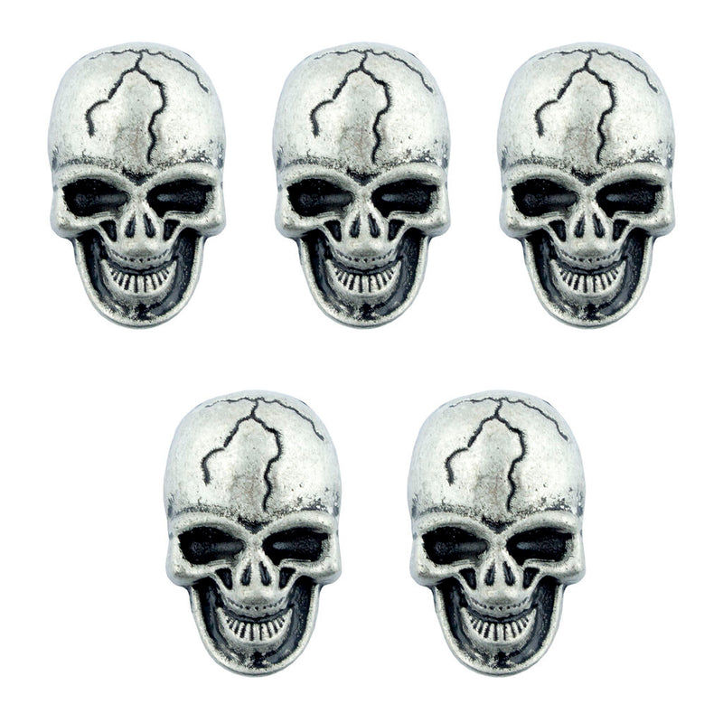 Pack of 5 grey metal tone skull stud accessories