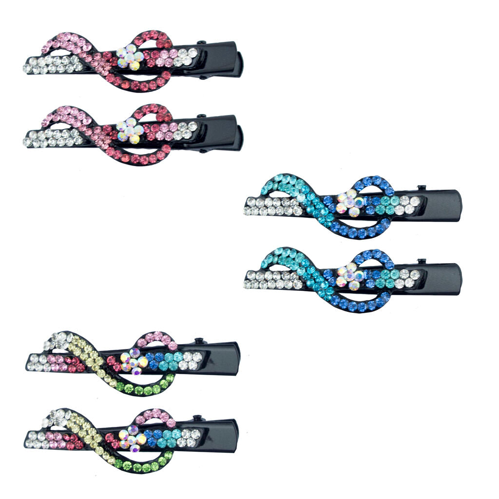 Three pairs of shiny hair clips with musical staff design