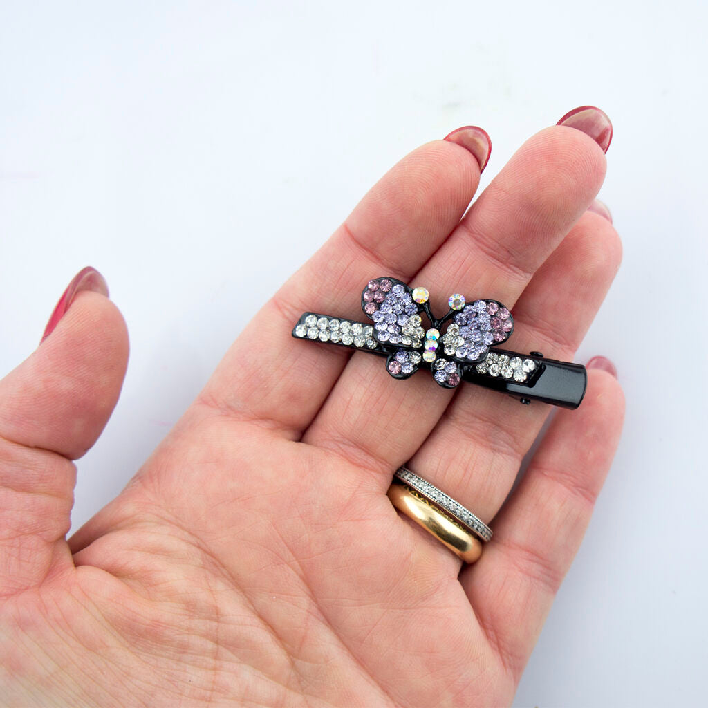 Shiny Butterfly B Crystal Hair Clips Barrettes - Pack of 3 Pairs