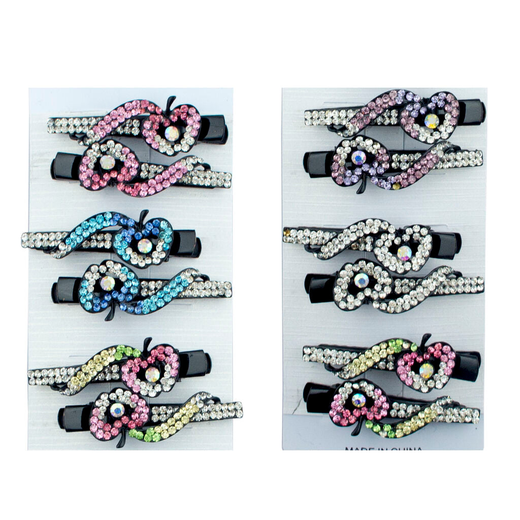 Shiny Apples Crystal Hair Clips Barrettes - Pack of 3 Pairs