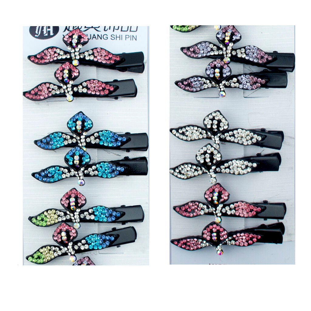 Shiny Tulip Flower Crystal Hair Clips Barrettes - Pack of 3 Pairs