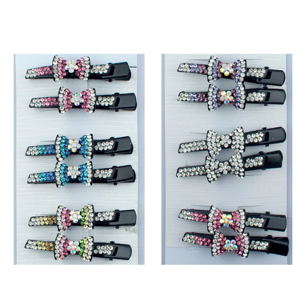 Shiny Bow Tie A Crystal Hair Clips Barrettes - Pack of 3 Pairs