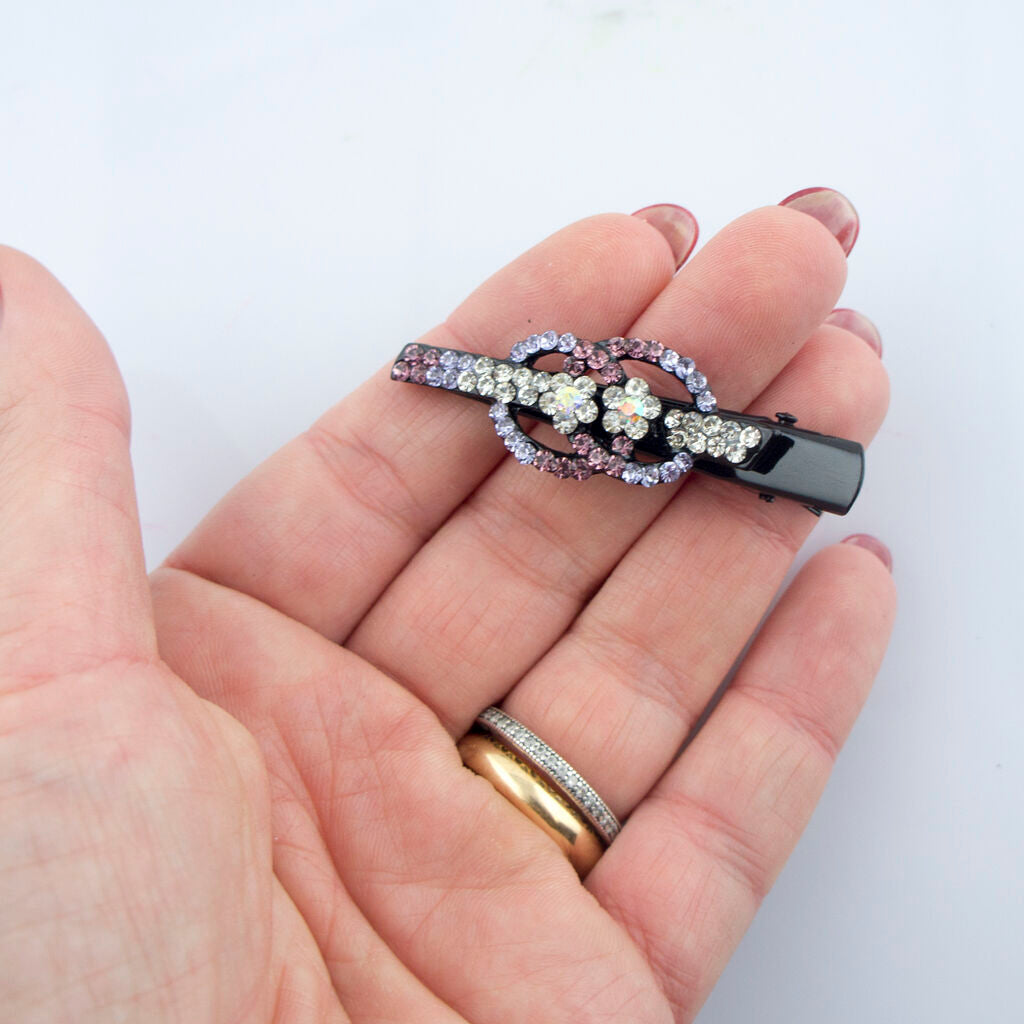 Shiny Encircled Flowers Crystal Hair Clips Barrettes - Pack of 3 Pairs