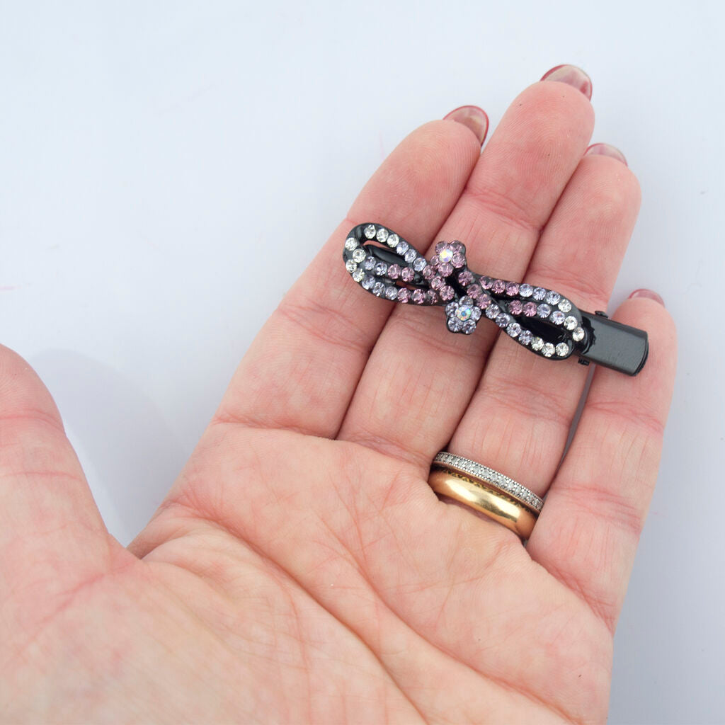 Shiny Straight Loop Crystal Hair Clips Barrettes - Pack of 3 Pairs