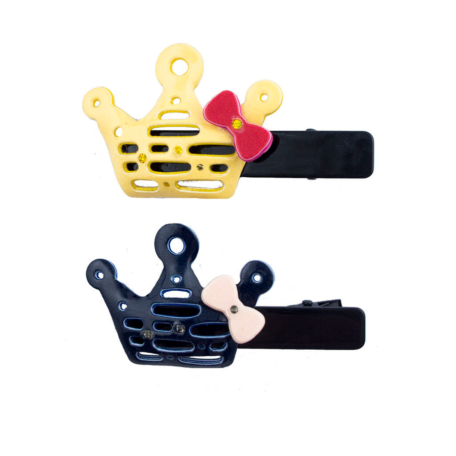 Stylish Crown Design Enamel Hair Clip Barrettes - 60 mm x 30 mm Approx - Pack of 2