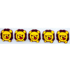 Close-up of knitted teddy bear design fabric trim.