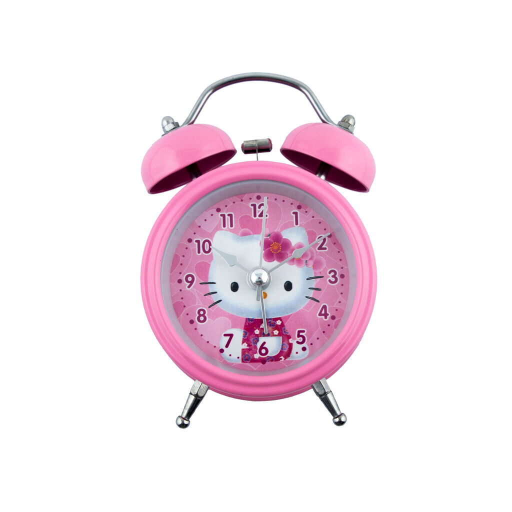 Hello Kitty 'Close Up' twin bell alarm clock in pink.