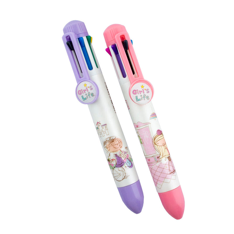 Two Girl's Life retractable ballpoint biro pens in assorted colours.