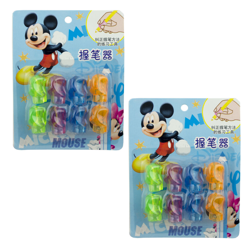 Two packs of Disney Mickey Mouse ergonomic pen and pencil grips.
