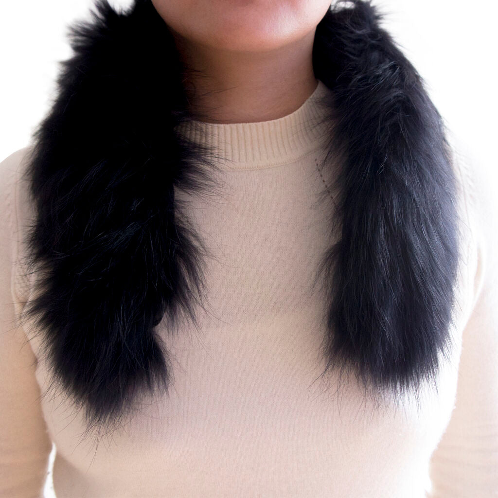 Close-up of the luxurious black fake fur texture