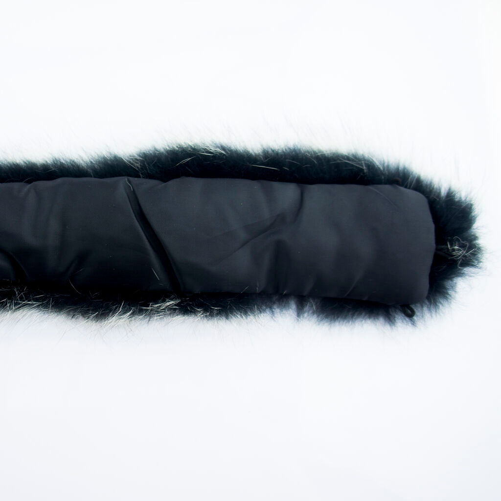 Fake fur collar laid flat showing its length and width.