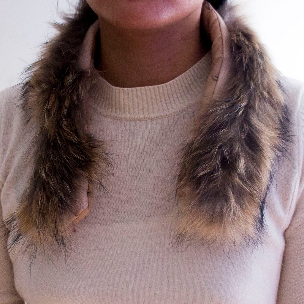 Close-up of the padded lining of the fake fur collar