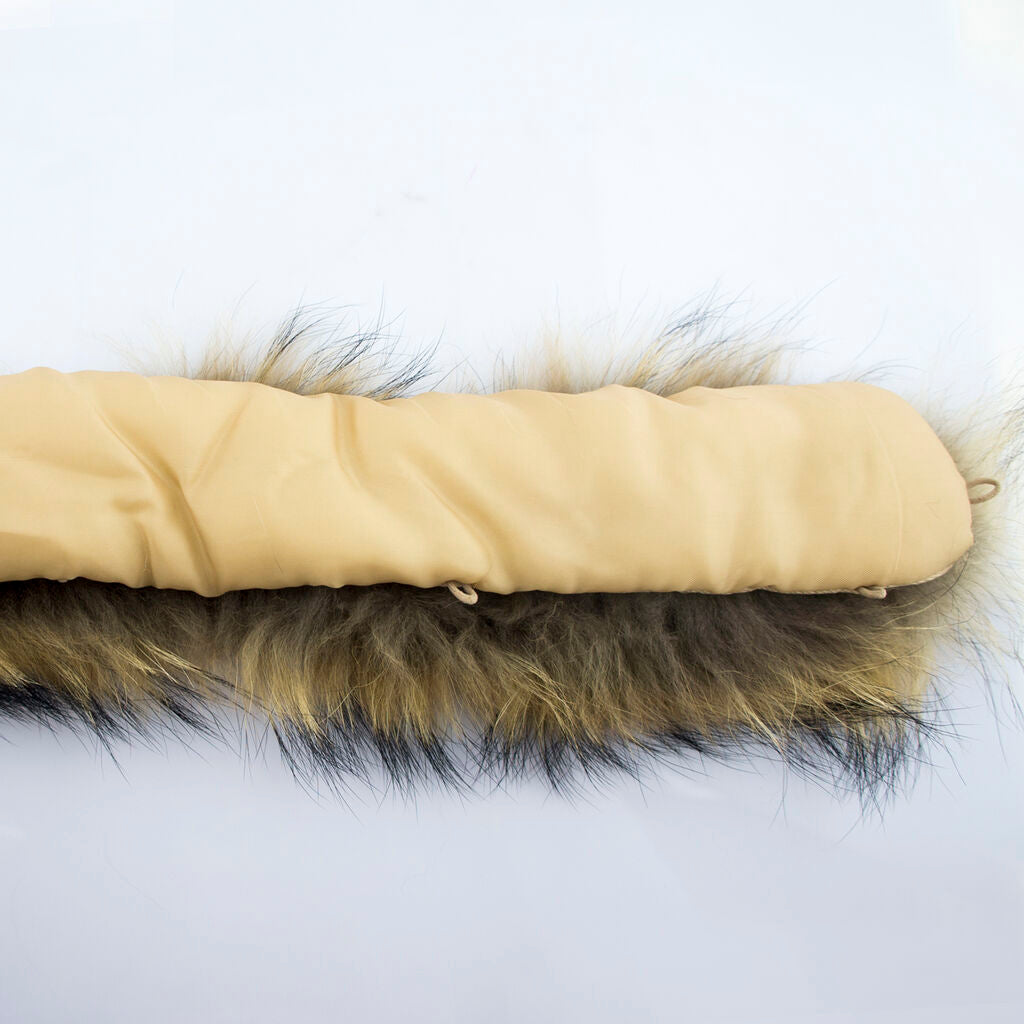 Tawny brown fake fur collar laid flat on a white background