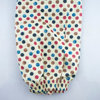 Close-up of the polka dot pattern on the sleeve protectors.