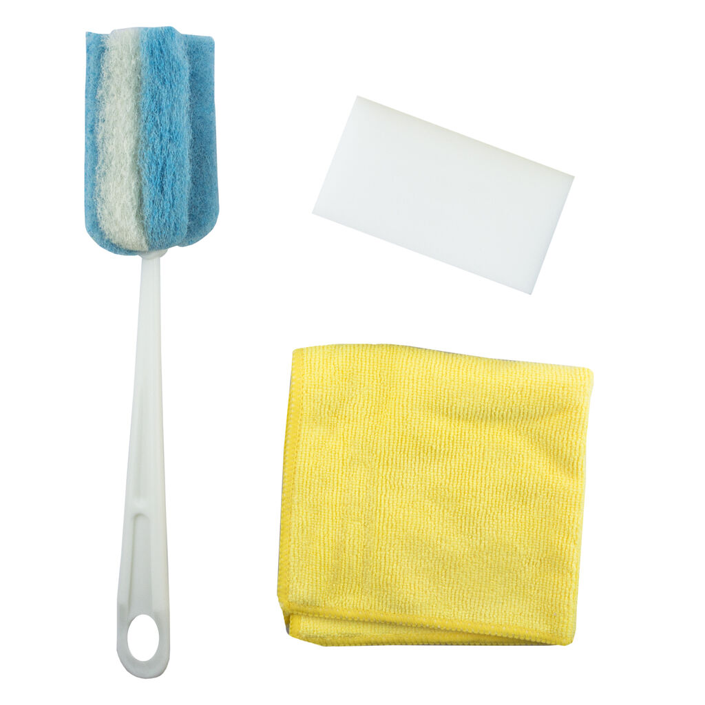 Long-handled sponge designed for sensitive skin in assorted colours.