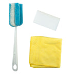 Long-handled sponge designed for sensitive skin in assorted colours.