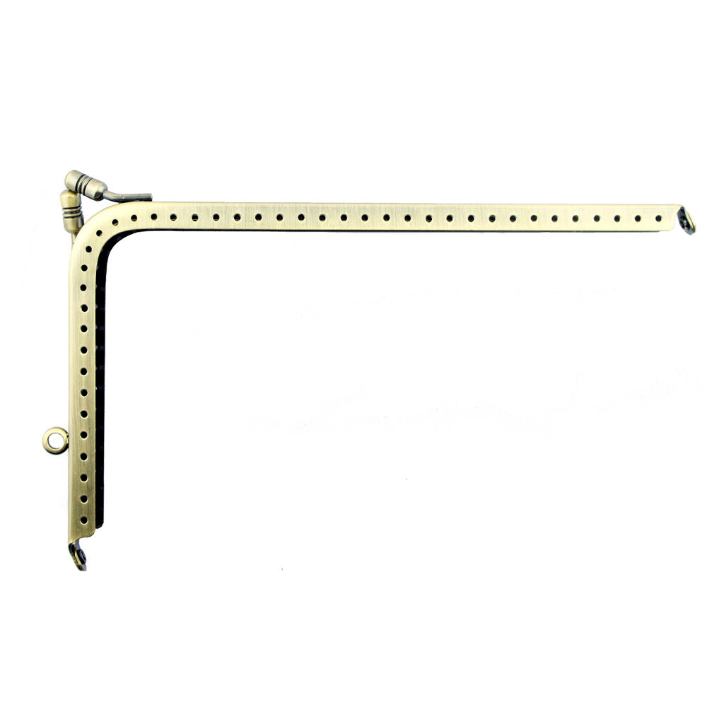 Large brass tone L-shaped purse frame with clasp