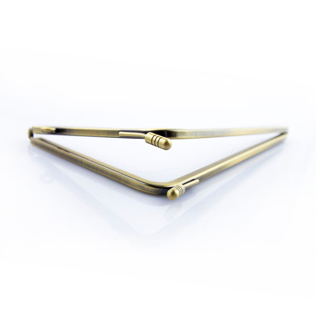 Large 165 x 95 mm Brass Tone L-Shaped Purse Frame with Decorative Clasp and Perforations