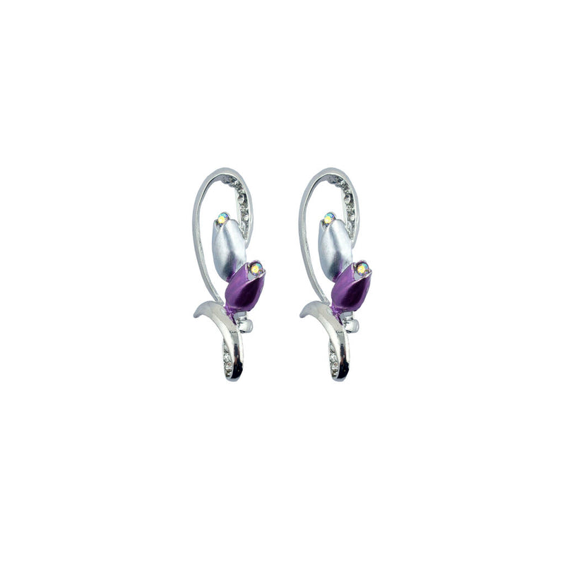 A pair of elegant tulip brooches with white crystals.