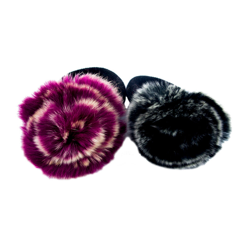 Luxury rabbit fur pompom hair band in rosette design.