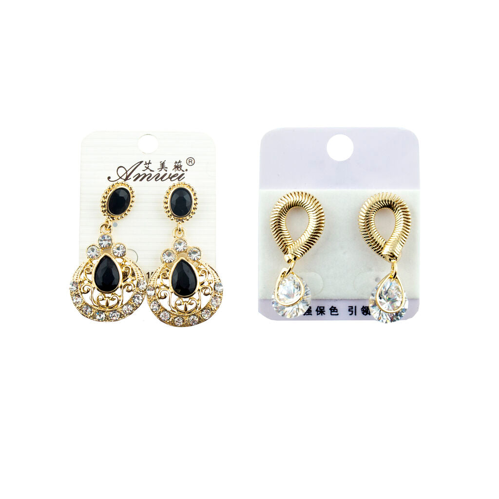 Two pairs of fashionable earrings in assorted designs.