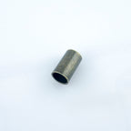Close-up of a metal cord end, 16 x 8 mm, ideal for drawstrings.