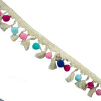 Teardrop shaped pink sequin trim with colourful beading.