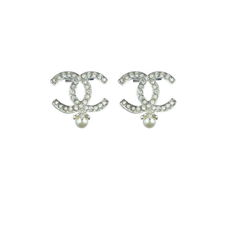 Stylish fashion brooch with pearl bead and clear crystals