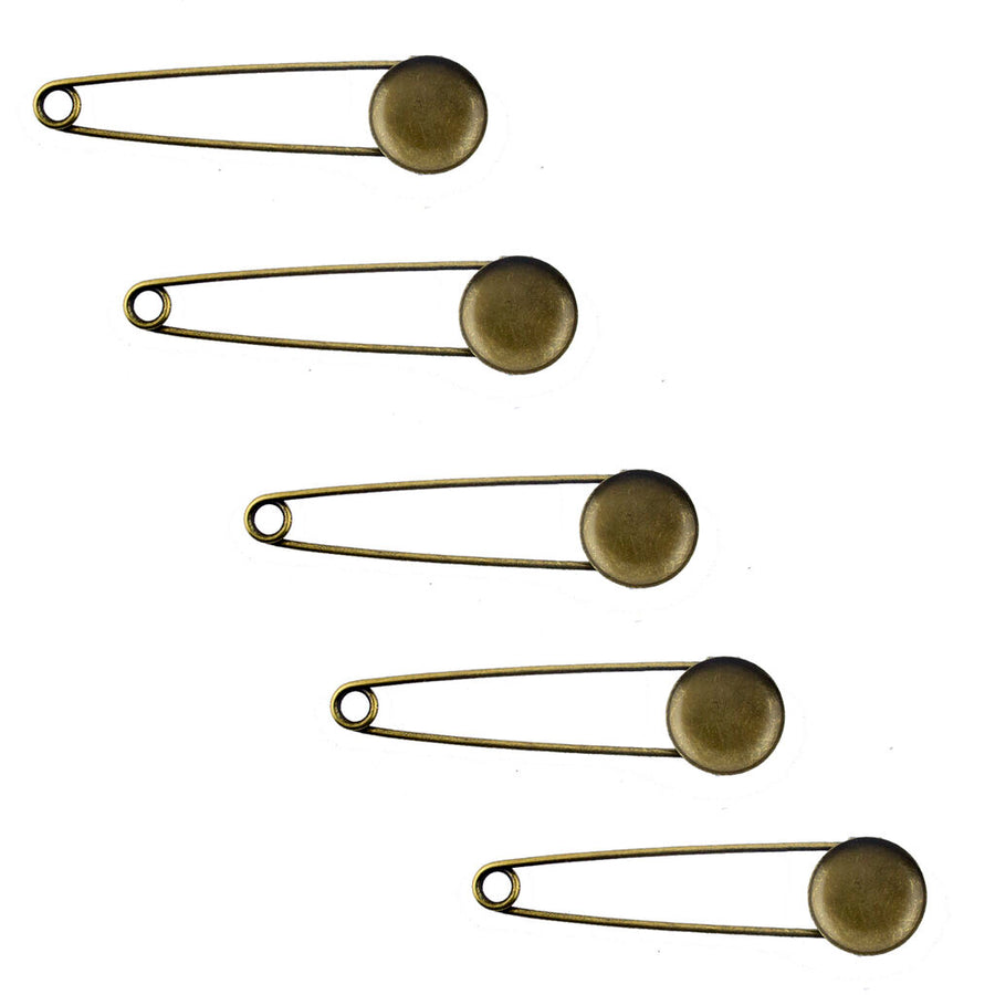 Round Backed Badge Pins - Antique Brass Tone - 20 mm x 78 mm - Pack of 5