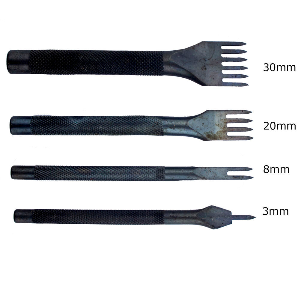 Close-up of the 6 prong metal lacing chisel