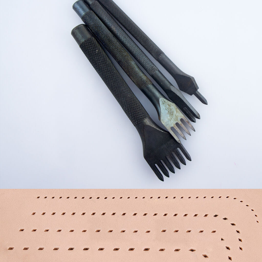 Close-up of the 4 prong metal lacing chisel