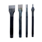 Set of 4 black tone metal lacing chisels on display