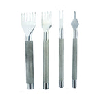 Set of 4 Premium Professional Silver Tone Metal Lacing Stitching Chisel Punch Tool - 1, 2, 4 and 6 Prongs 3mm Width